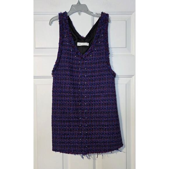 Zara Girl Purple Pink Blue Tweed Jumper Dress Size 99 - Picture 1 of 5